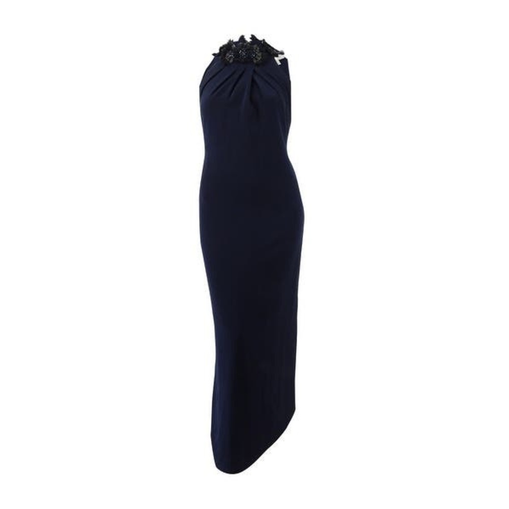 Tahari Floral-Embellished Crepe Column Gown